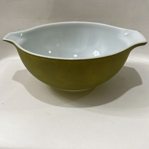 Pyrex Verde Advocada Green White Cinderella Mixing Bowl Set 3 Nesting Ovenware - Picture 4 of 17